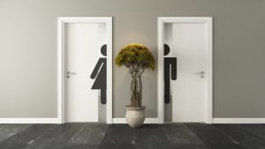 white restroom doors for male and female genders